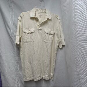 Ruff Hewn Cream Polo‎ Shirt Textured Short Sleeved Medium